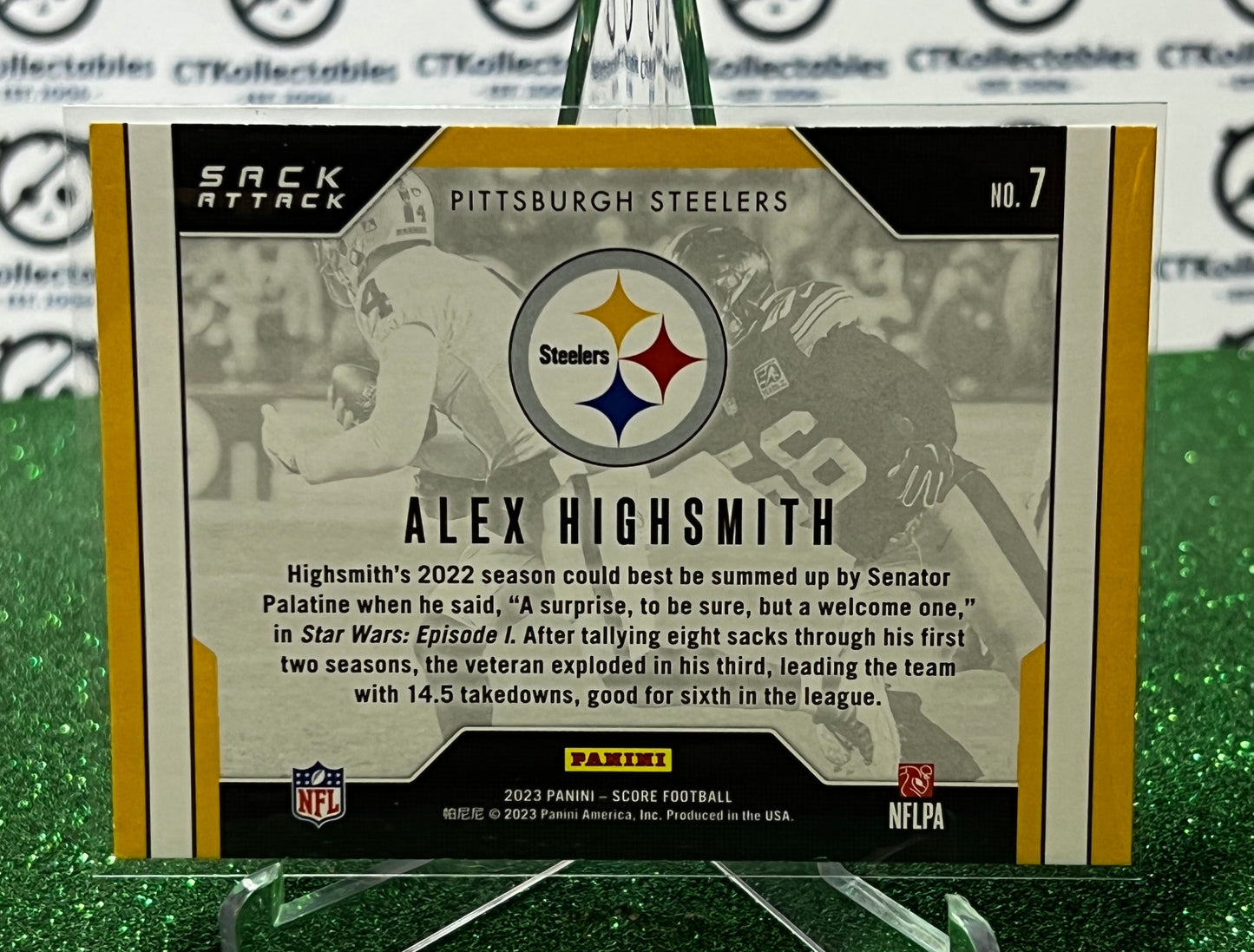 2023 PANINI SCORE ALEX HIGHSMITH # 7 SACK ATTACK NFL PITTSBURGH STEELERS GRIDIRON  CARD