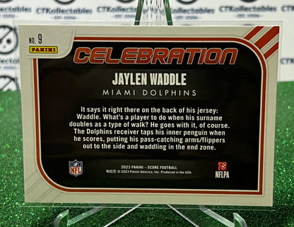 2023 PANINI SCORE JAYLEN WADDLE # 9 CELEBRATION NFL MIAMI DOLPHINS GRIDIRON  CARD