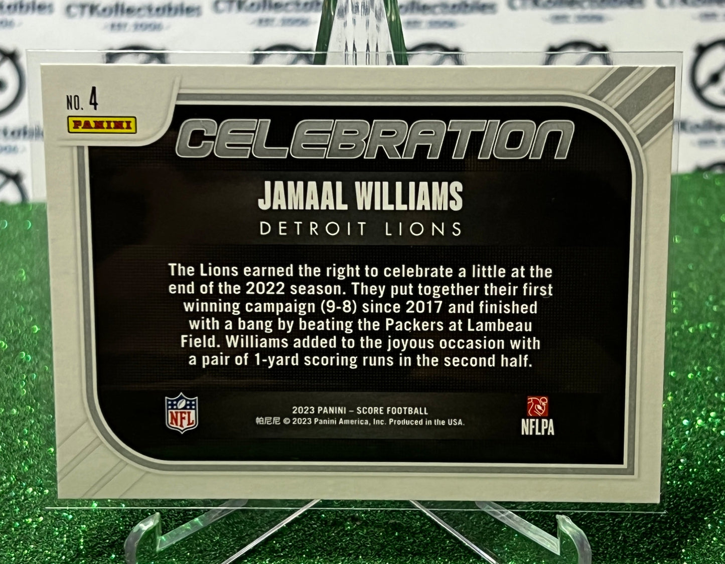 2023 PANINI SCORE JAMAAL WILLIAMS # 4 CELEBRATION  NFL DETROIT LIONS GRIDIRON CARD