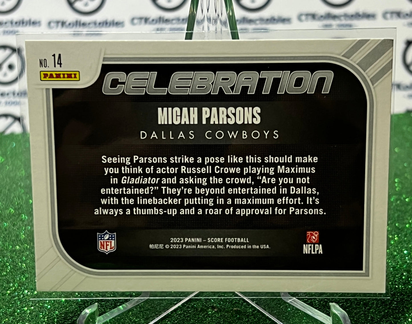 2023 PANINI SCORE MICAH PARSONS # 14 CELEBRATION NFL DALLAS COWBOYS GRIDIRON CARD