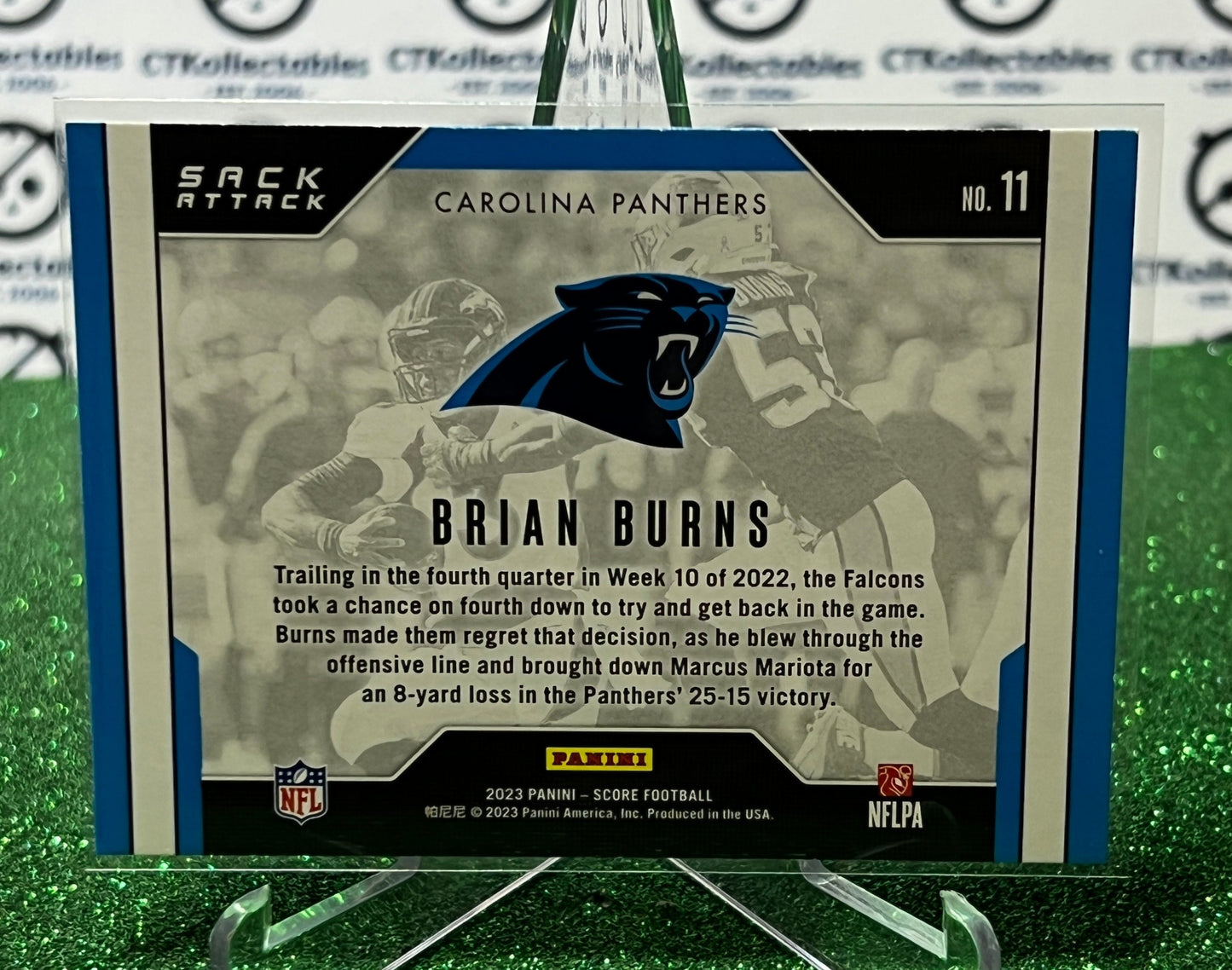 2023 PANINI SCORE BRIAN BURNS # 11 SACK ATTACK  NFL CAROLINA PANTHERS GRIDIRON CARD