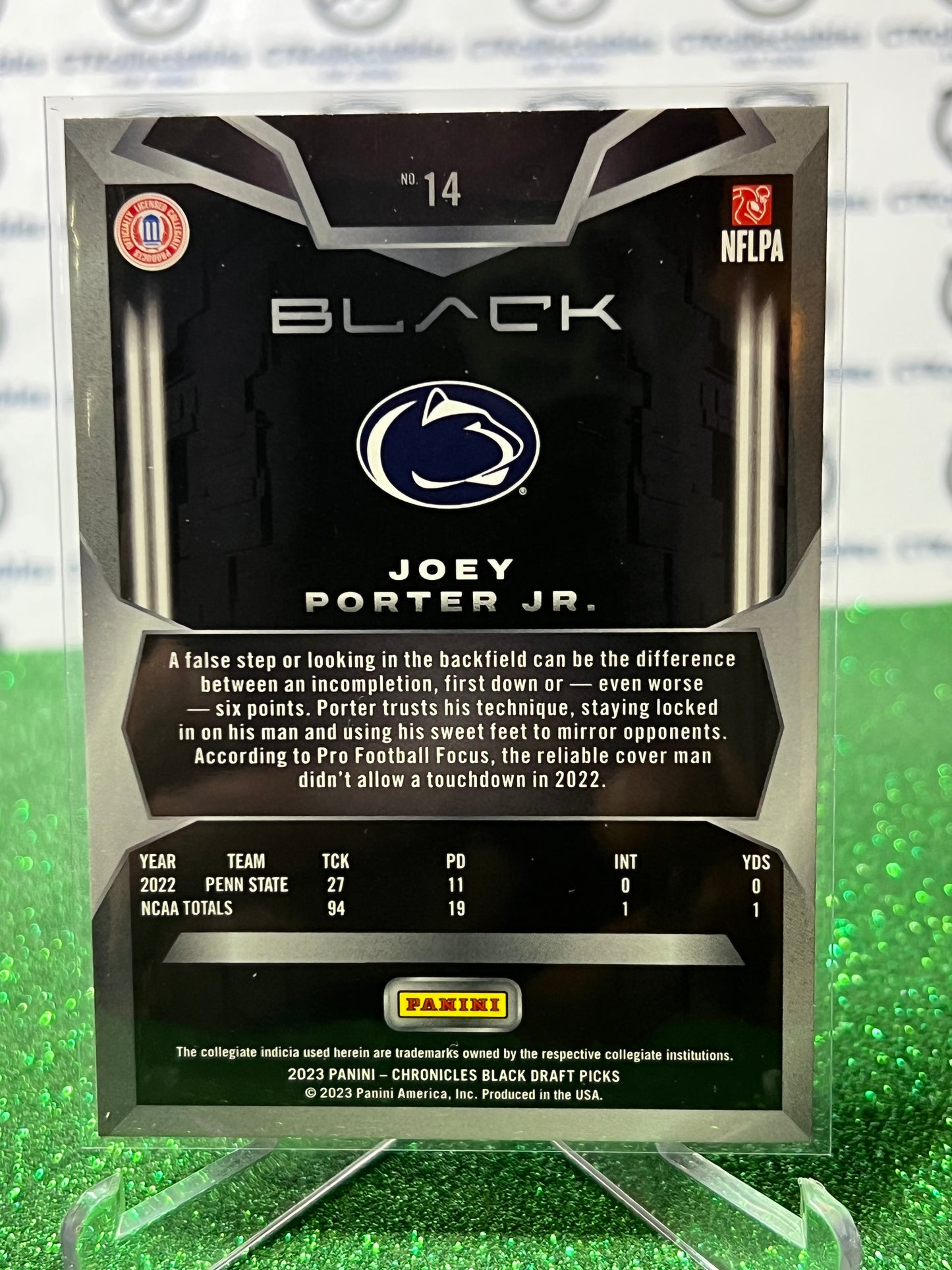 2023 PANINI CHRONICLES JOEY PORTER JR. # 14 ROOKIE BLACK NFL PITTSBURGH STEELERS GRIDIRON  CARD