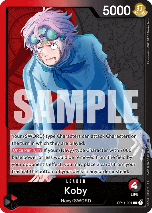 One Piece TCG Koby Leader Card OP11-001 R A Fist of divine speed NM/M