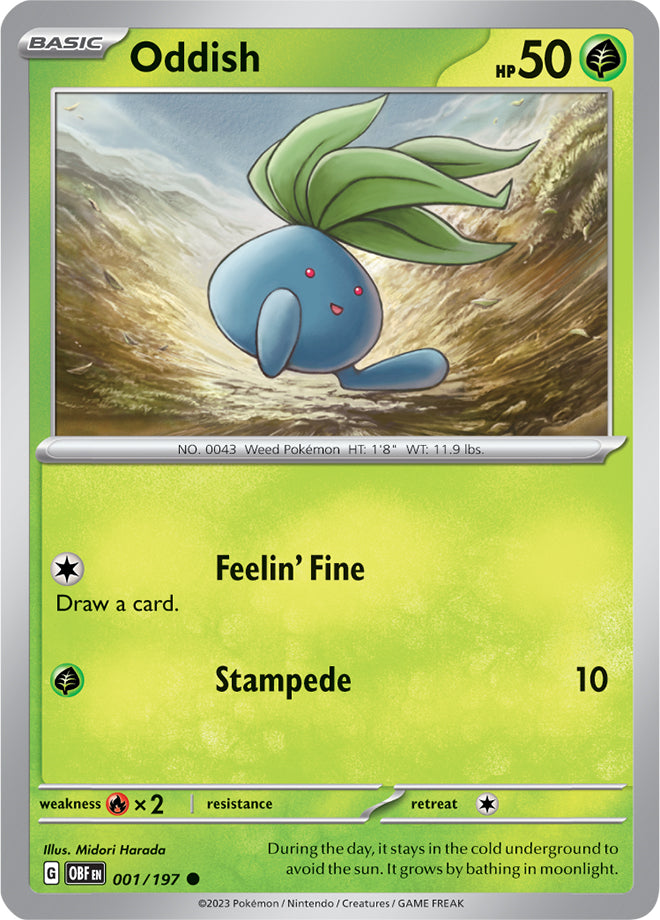 Oddish Base Card #001/197 2023 Obsidian Flames Pokemon Card