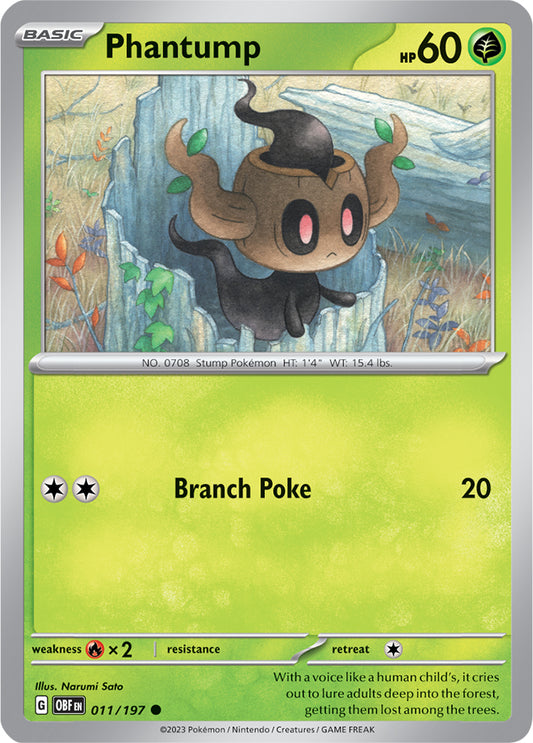 Phantump Base Card #011/197 2023 Obsidian Flames Pokemon Card