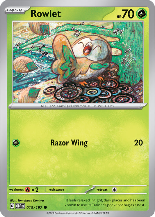 Rowlet Base Card #013/197 2023 Obsidian Flames Pokemon Card