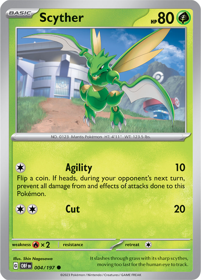 Scyther Base Card #004/197 2023 Obsidian Flames Pokemon Card