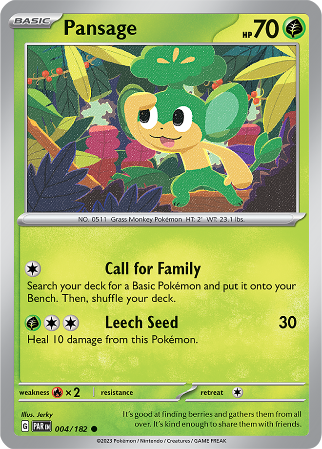 Pansage Base Card #004/182 2023 Paradox Rift Pokémon TCG