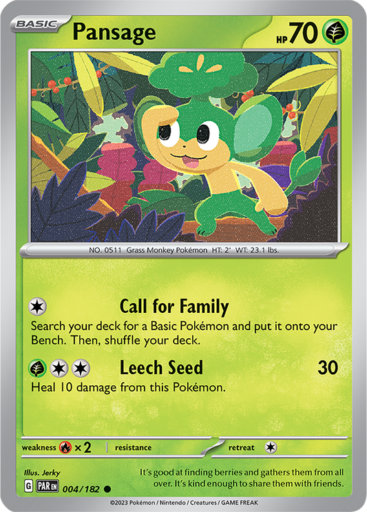 Pansage Base Card #004/182 2023 Paradox Rift Pokémon TCG