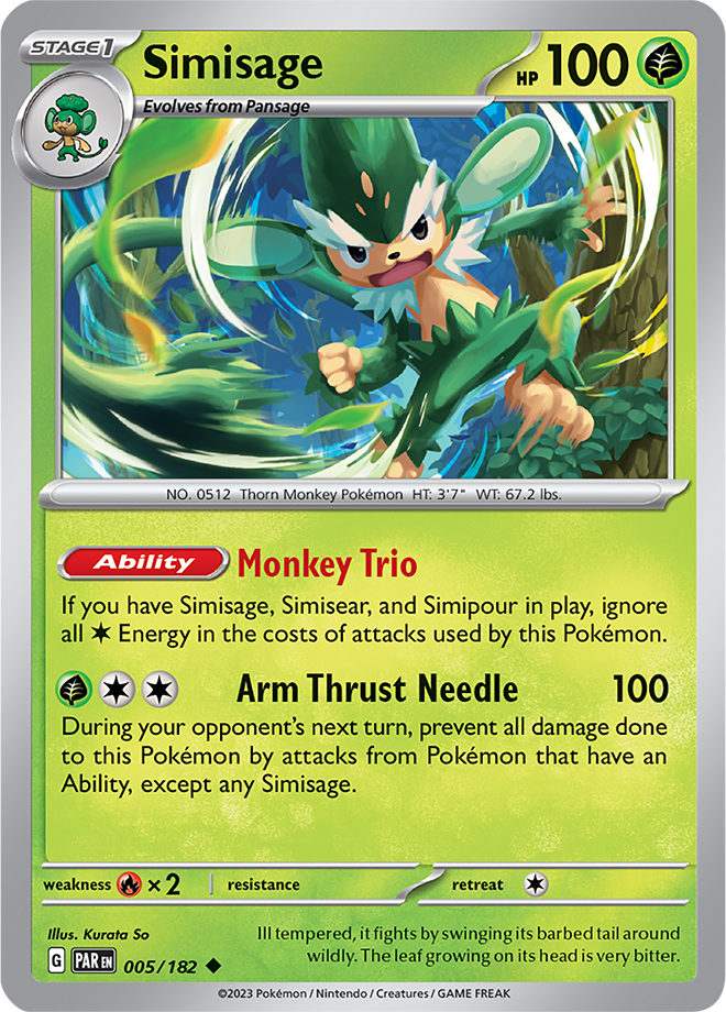 Simisage Base Card #005/182 2023 Paradox Rift Pokémon TCG