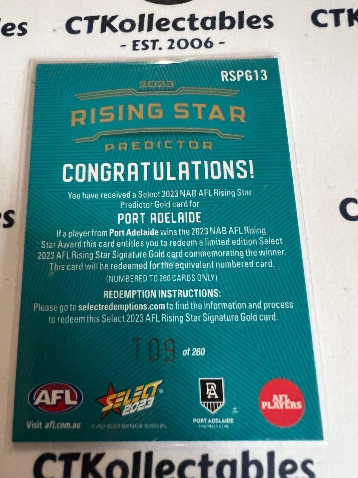2023 AFL Footy Stars Rising Star Gold Predictor port adelaide power #109/260