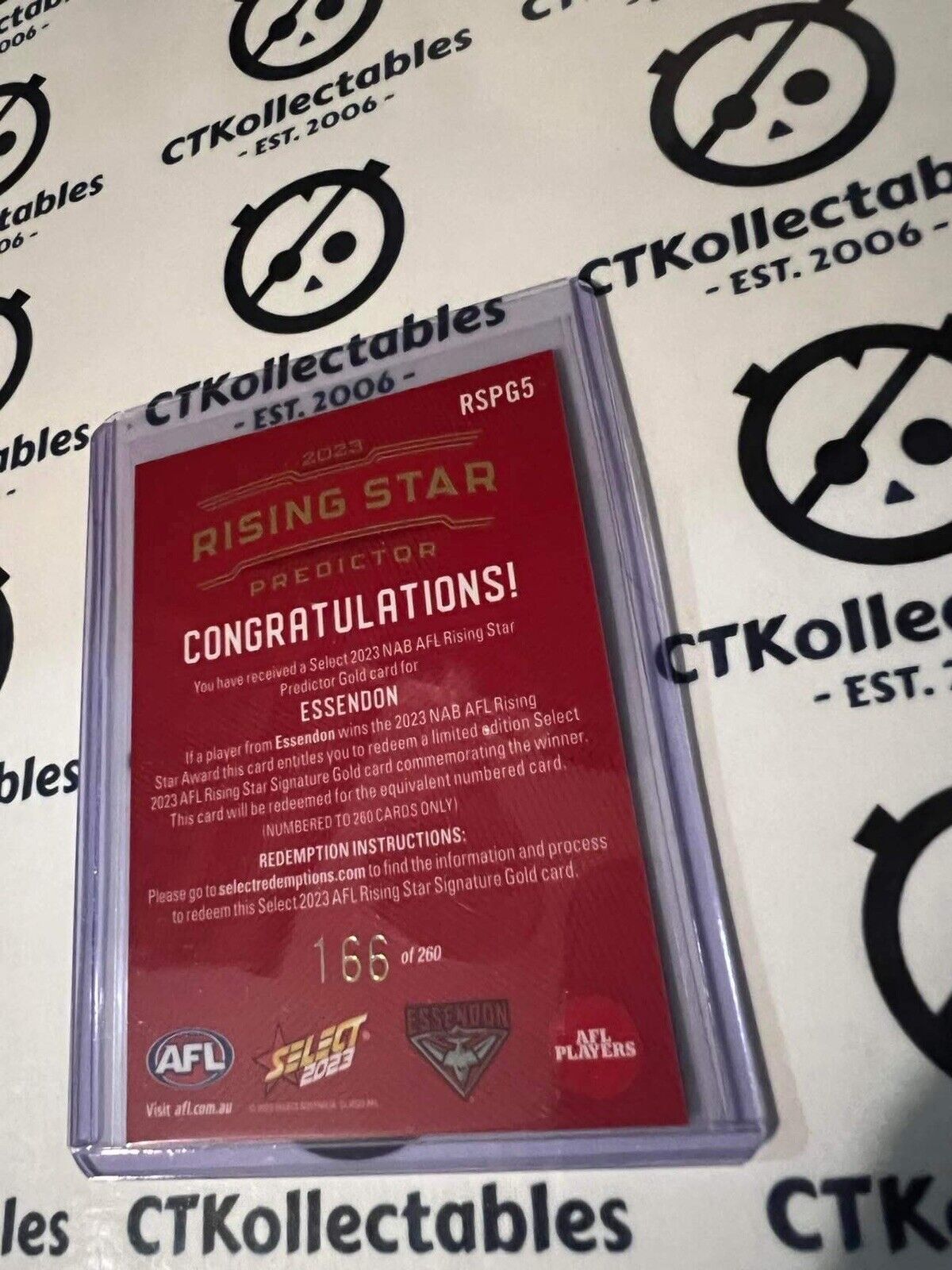 2023 AFL Footy Stars Rising Star Gold Predictor Essendon Bombers #166/260