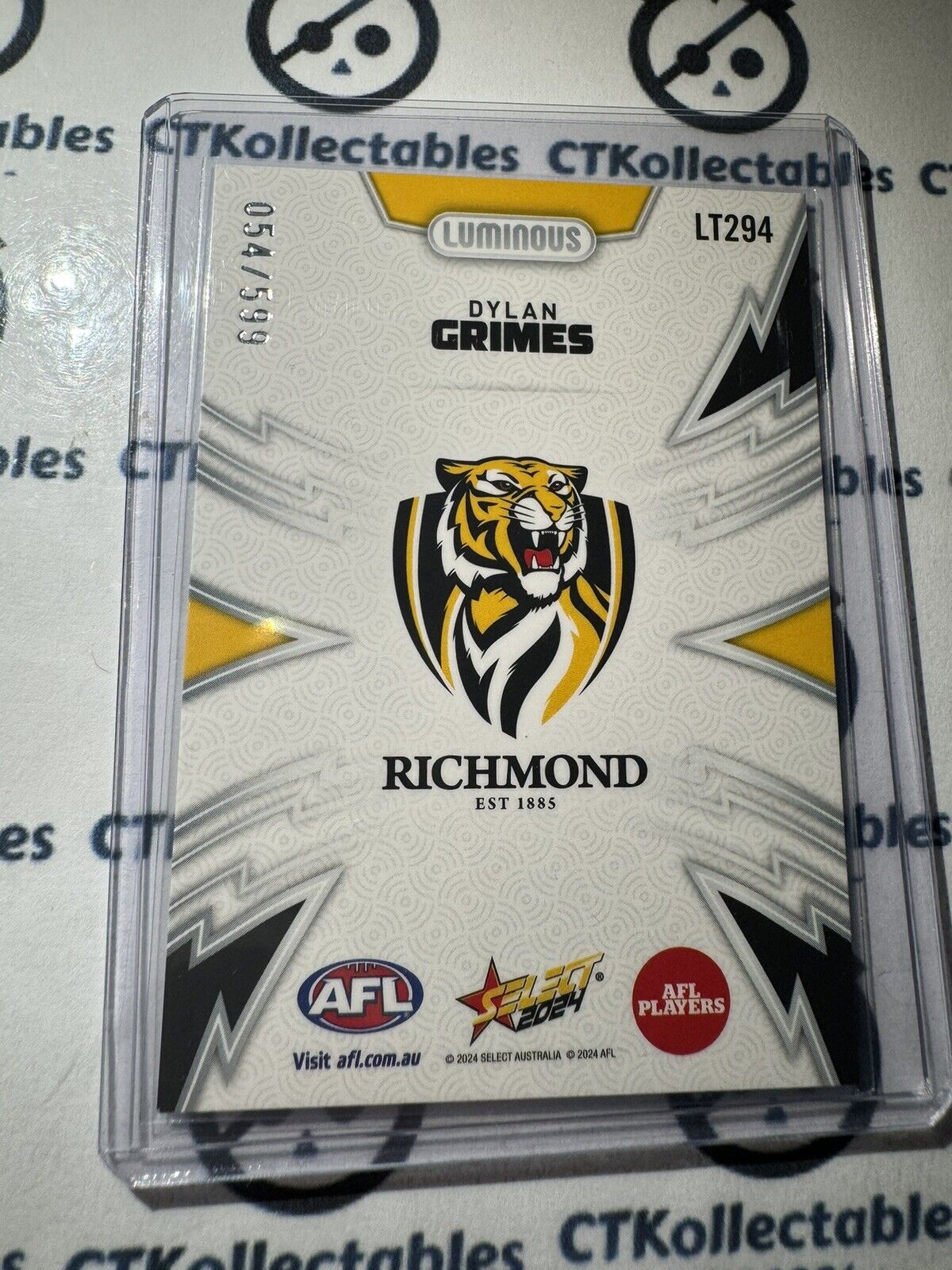 2024 AFL Footy Stars Thunderbolt LT294 Dylan Grimes #054/599 Tigers