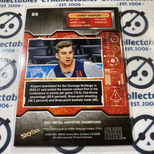 2021 Skybox Metal Universe Champions Corey Kispert base #86 Rookie