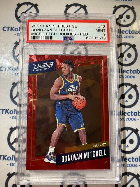 2017 Panini Prestige Donovan Mitchell Micro Etch Red Rookie #13 PSA 9 Jazz