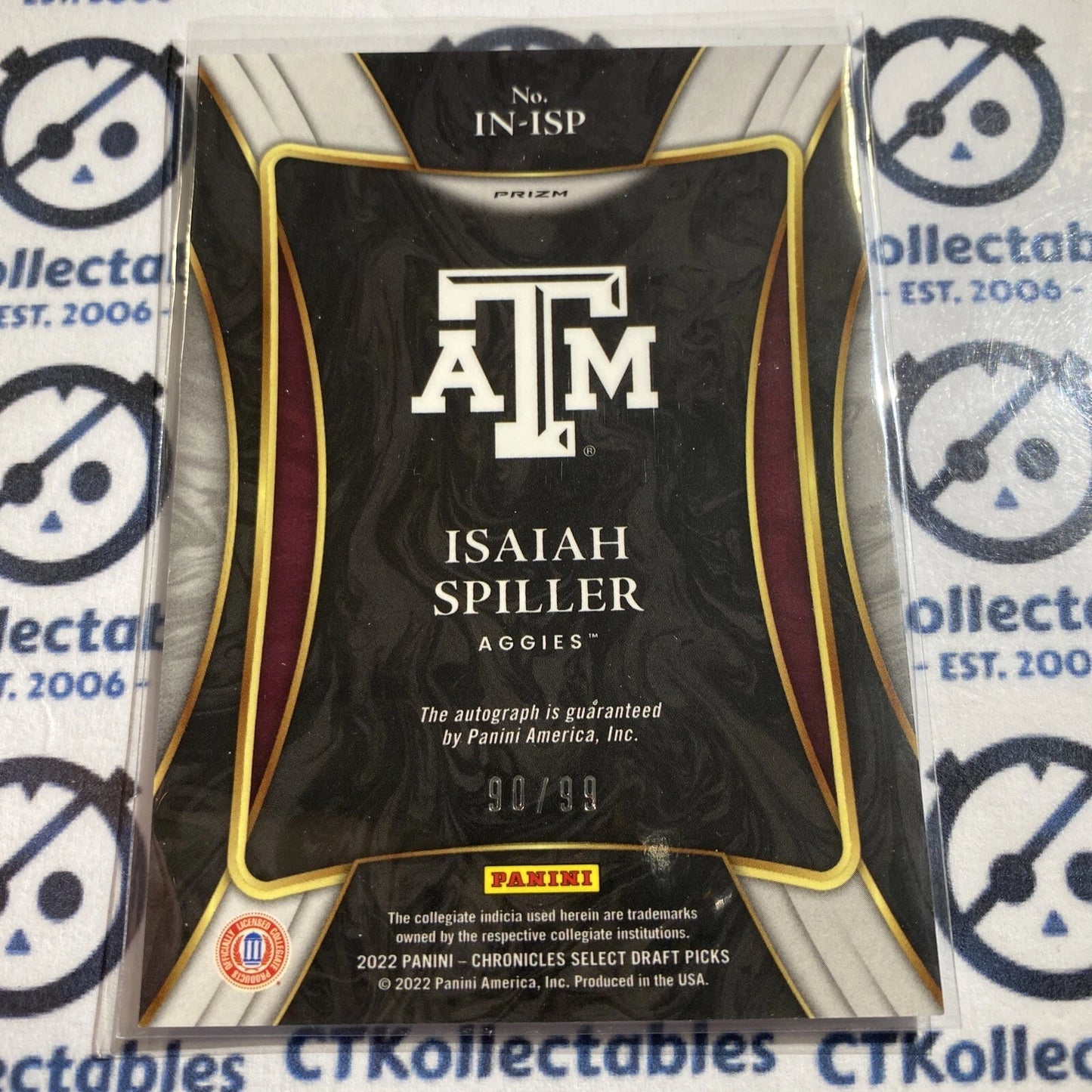 2022 NFL Panini Chronicles Select Draft Picks Isaiah Spiller Rookie Auto #90/99