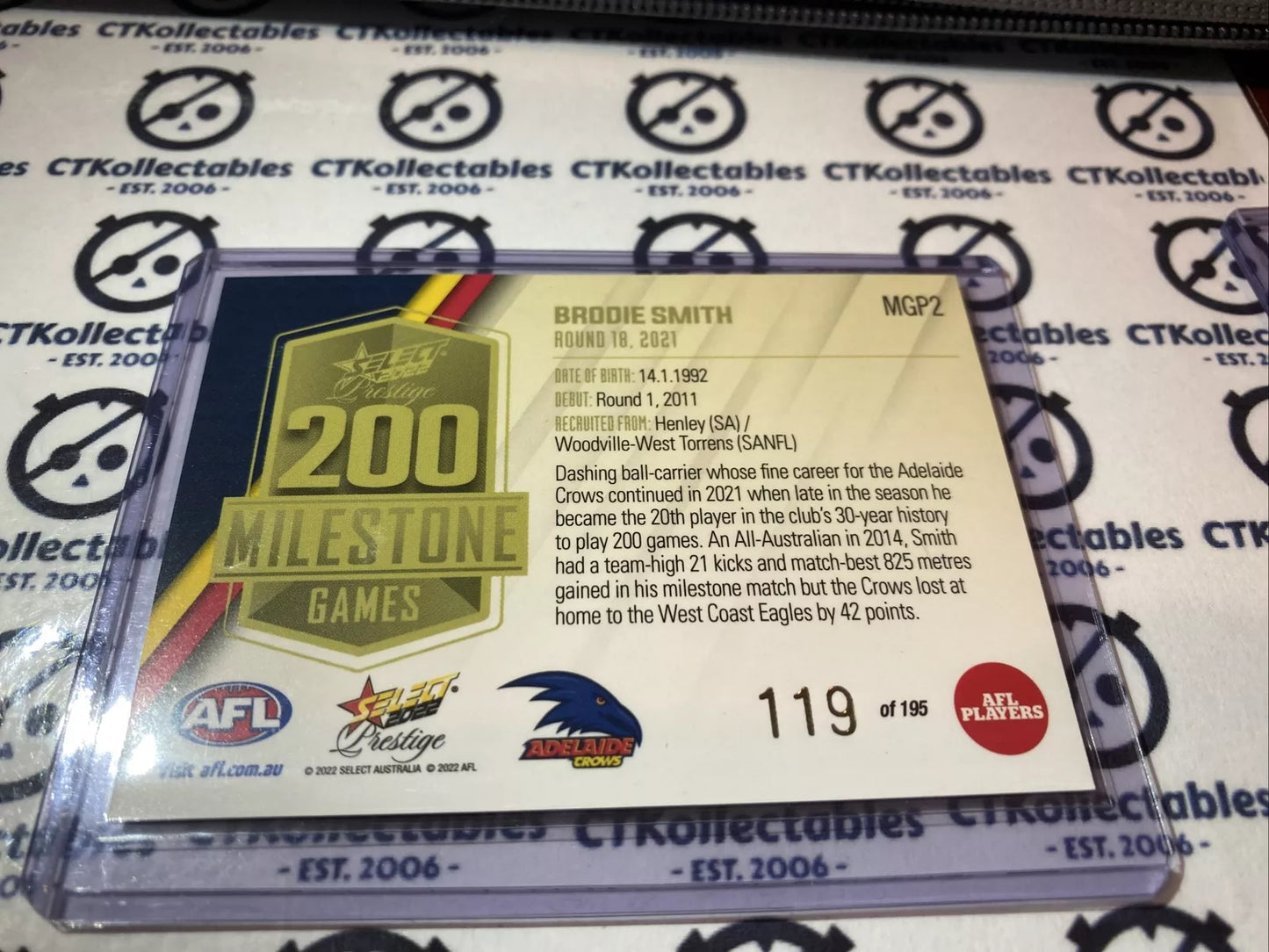 2022 AFL Footy Stars Prestige Milestone 200 Games #MGP2 Brodie Smith #119/195