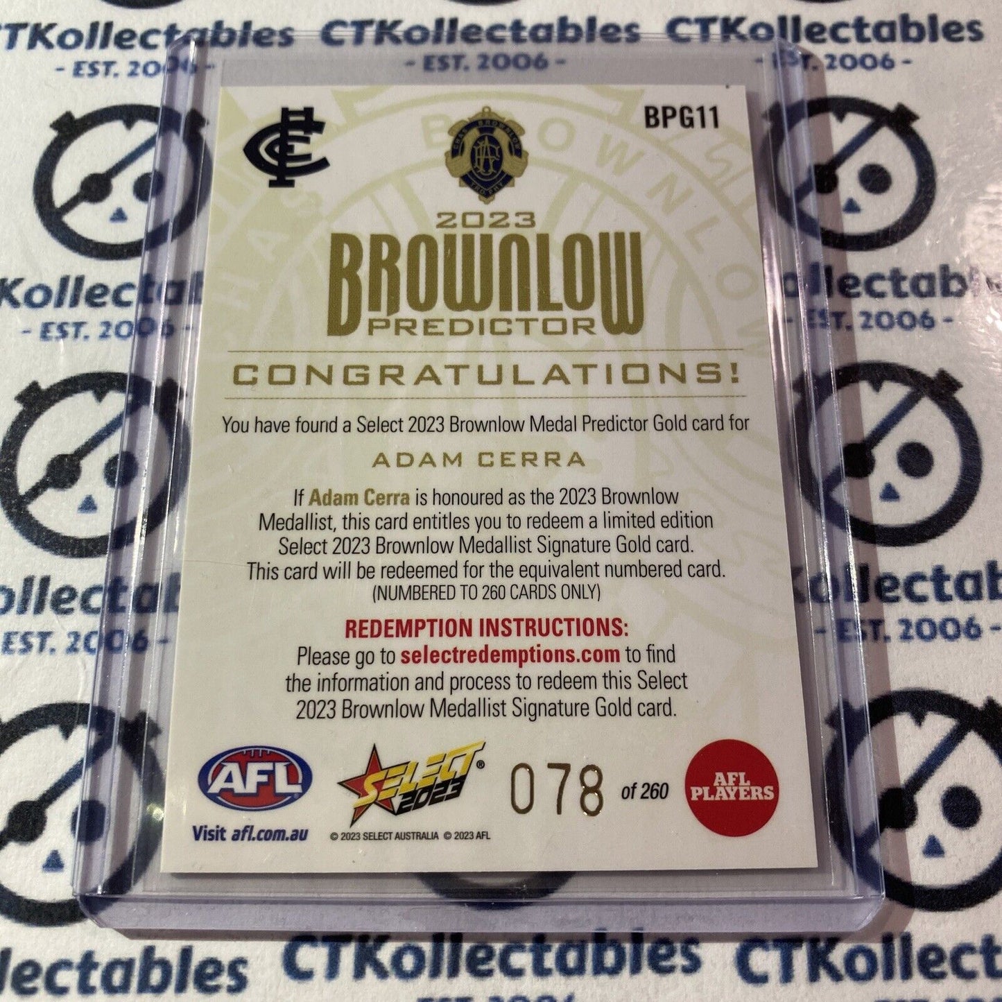 2023 AFL Footy Stars AFL Gold Brownlow Predictor Adam Cerra #078/260 Blues