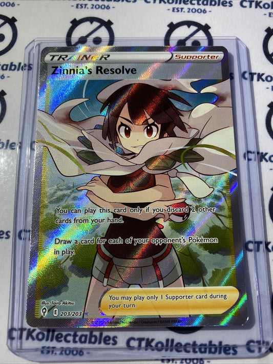 Zinnia’s Resolve Trainer #203/203 Full Art Pokémon Card Evolving Skies