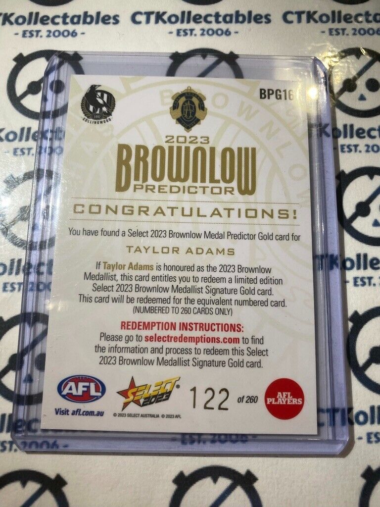 2023 AFL Footy Stars AFL Gold Brownlow Predictor Taylor Adams #122/260 Magpies