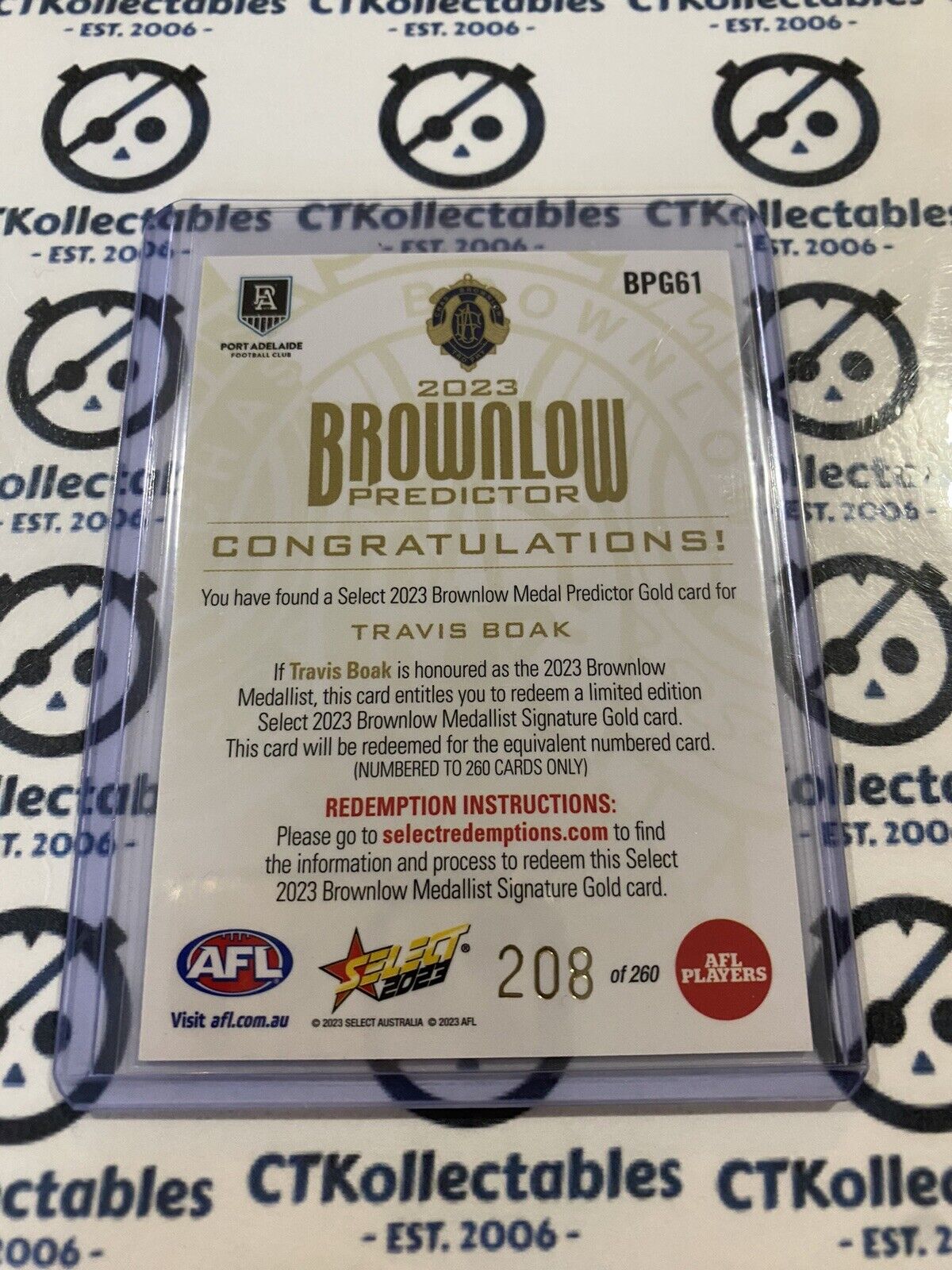 2023 AFL Footy Stars Travis Boak Gold Brownlow predictor #208/260 Power