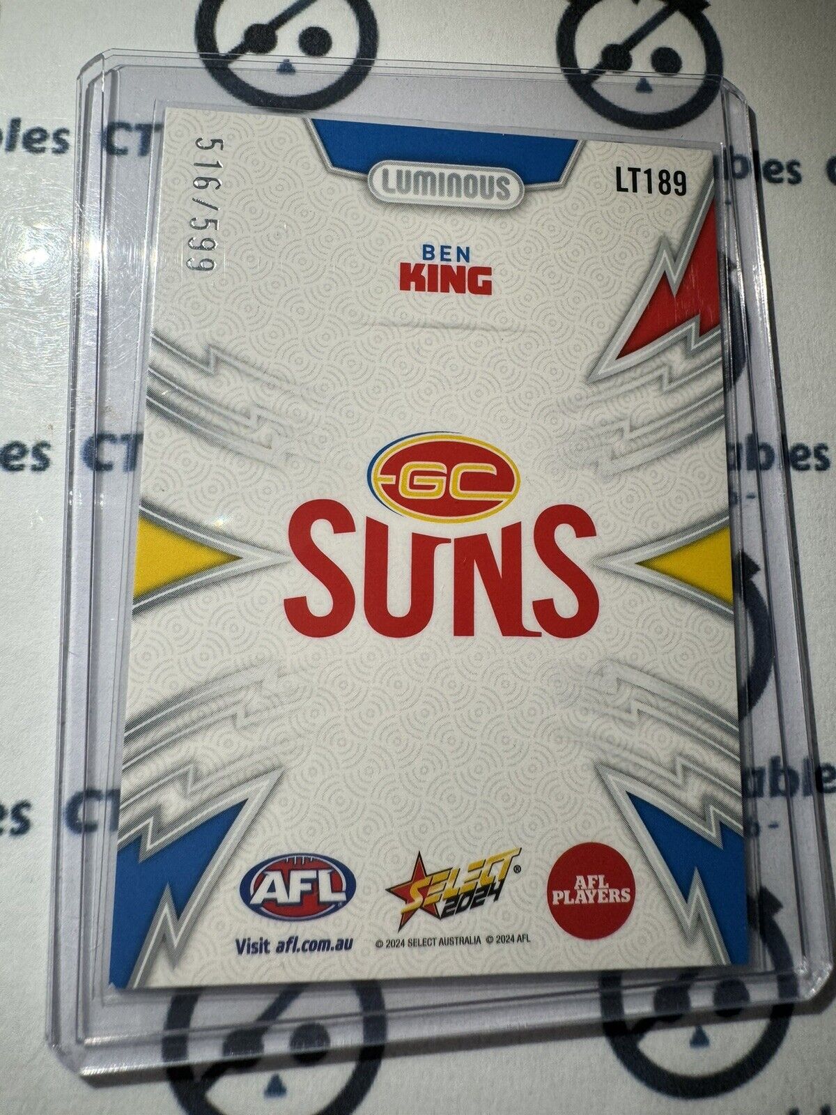 2024 AFL Footy Stars Thunderbolt LT189 Ben King #516/599 Suns