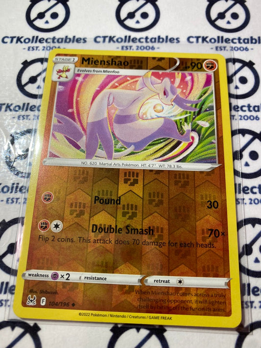 Mienshao Reverse Holo #104/196 2022 Sword & Shield Lost Origin Pokemon Card