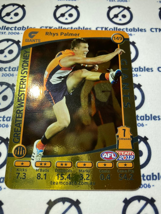 2012 AFL Teamcoach Gold Card - #149 Rhys Palmer Giants