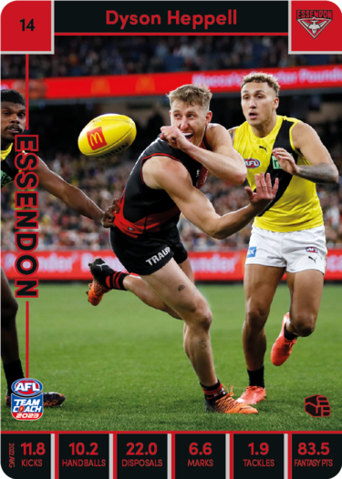 2023 AFL Teamcoach Base Card-#14 Dyson Heppell Bombers