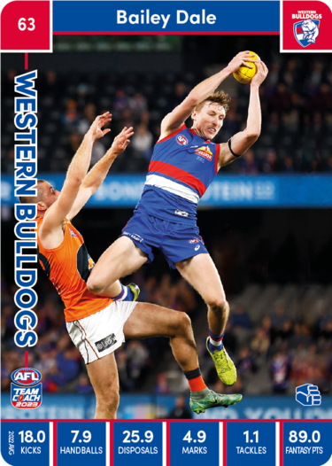 2023 AFL Teamcoach Base Card-#63 Bailey Dale bulldogs