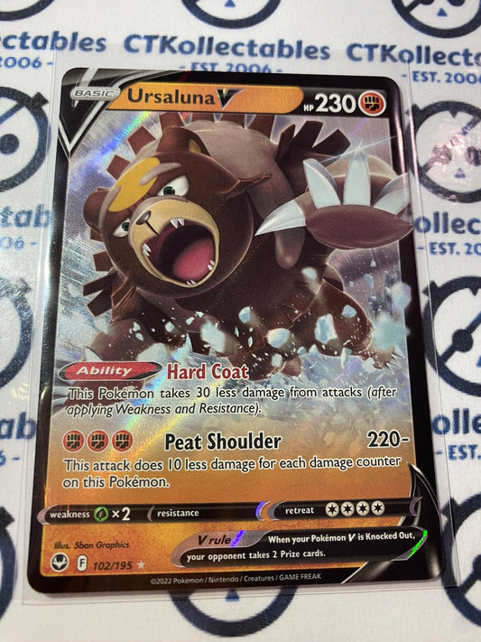 Ursaluna V Ultra Rare #102/195 2022 Sword & Shield Silver Tempest Pokemon Card