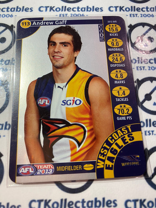 2013 AFL Teamcoach Silver Code Card - #113 Andrew Gaff