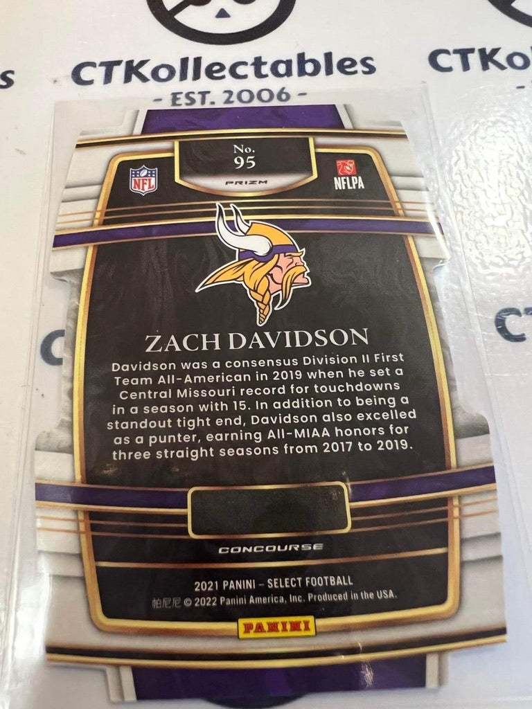 2021 NFL Panini Select Zach Davidson Concourse Prizm RC Black & Gold #95 Vikings