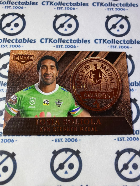 2020 NRL Elite Daly M Medal Iosia Soliola DM18/18 Raiders