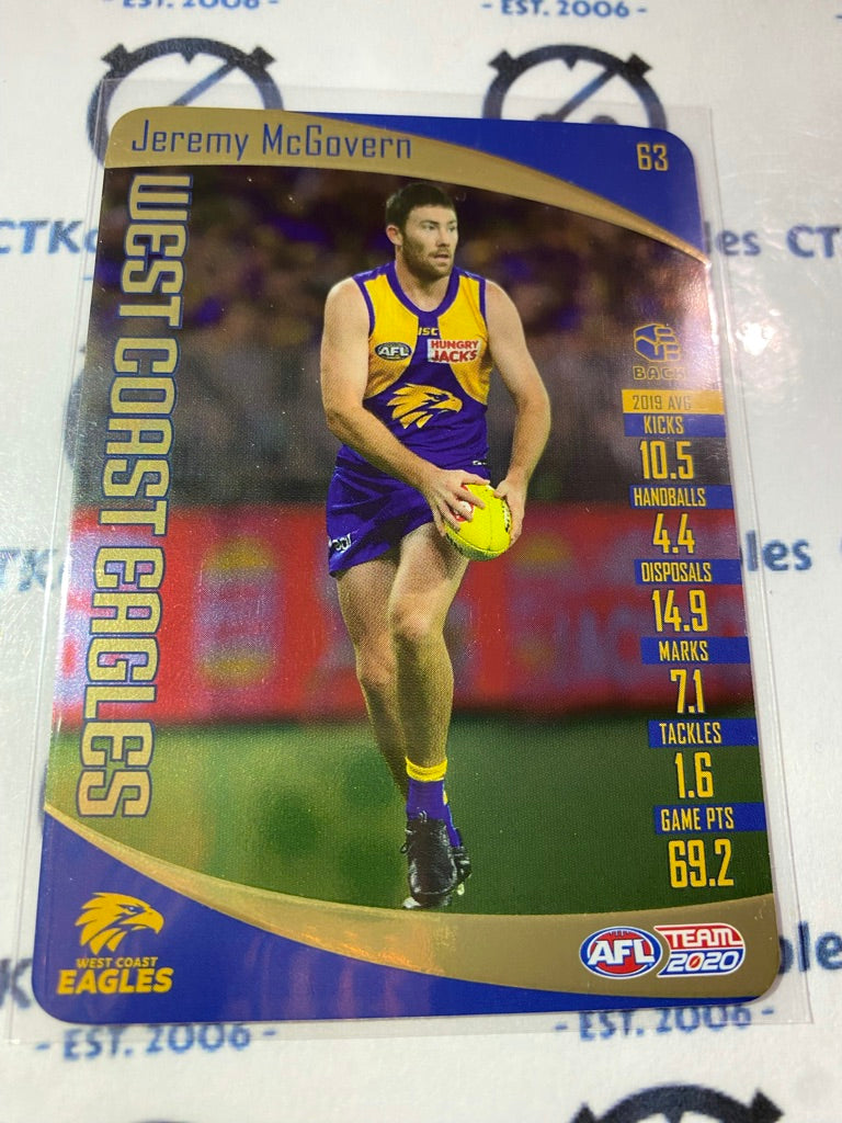 2020 AFL Teamcoach Gold #63 Jeremy McGovern Eagles