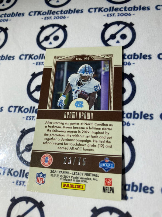 2021 NFL Legacy Dyami Brown Rookie Premium #23/75 Mini- Ruby Prizm RC #196 Commanders