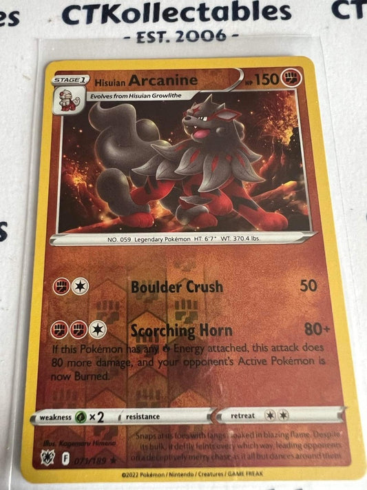 Hisuian Arcanine Reverse Holo Rare Card #071/189 2022 Sword & Shield Astral Radiance Pokemon Card