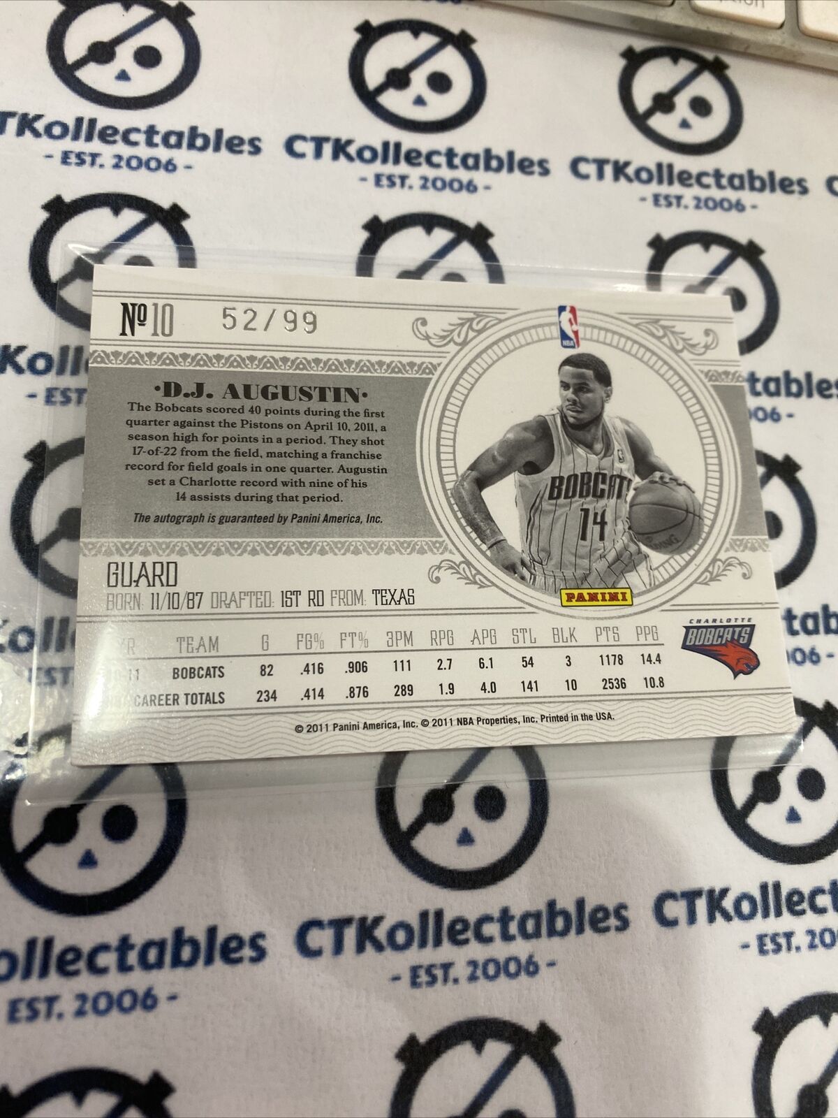 2010/11 National Treasures Century Auto D.J Augustin #52/99 Bobcats