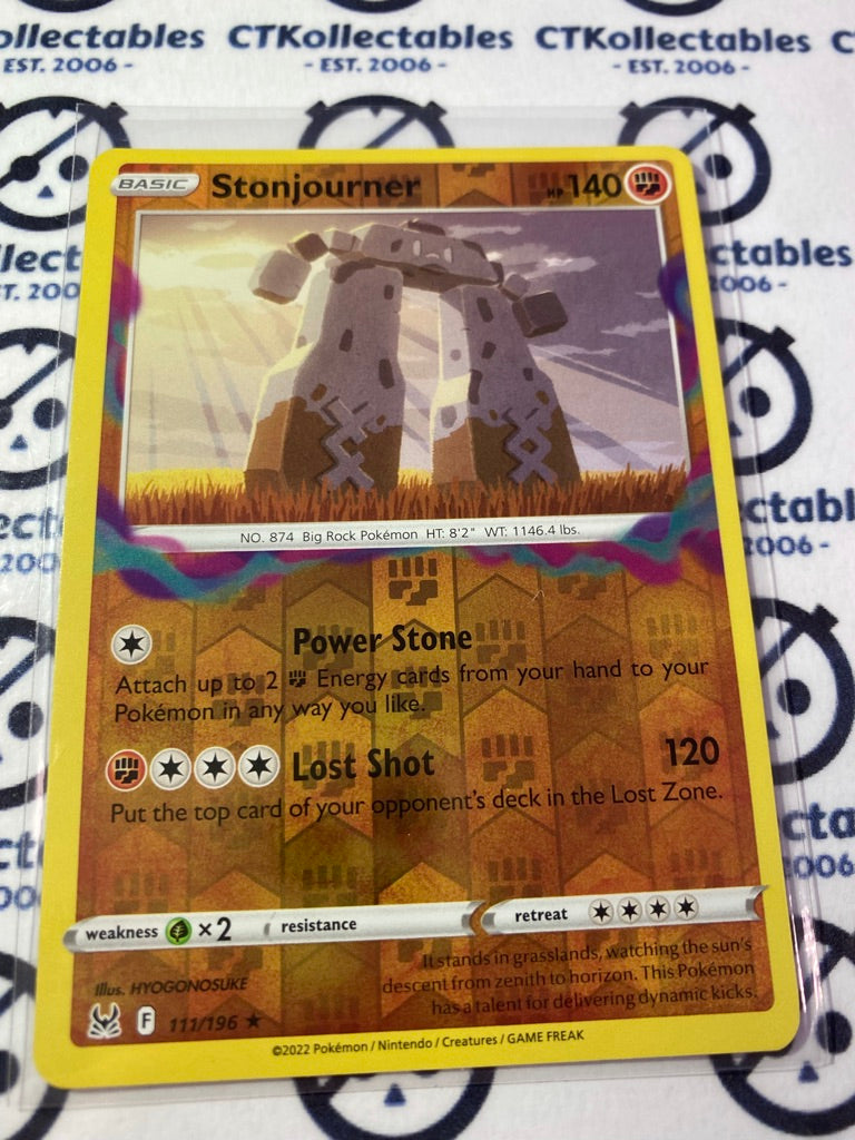 Stonjourner Reverse Holo Rare #111/196 2022 Sword & Shield Lost Origin Pokemon Card