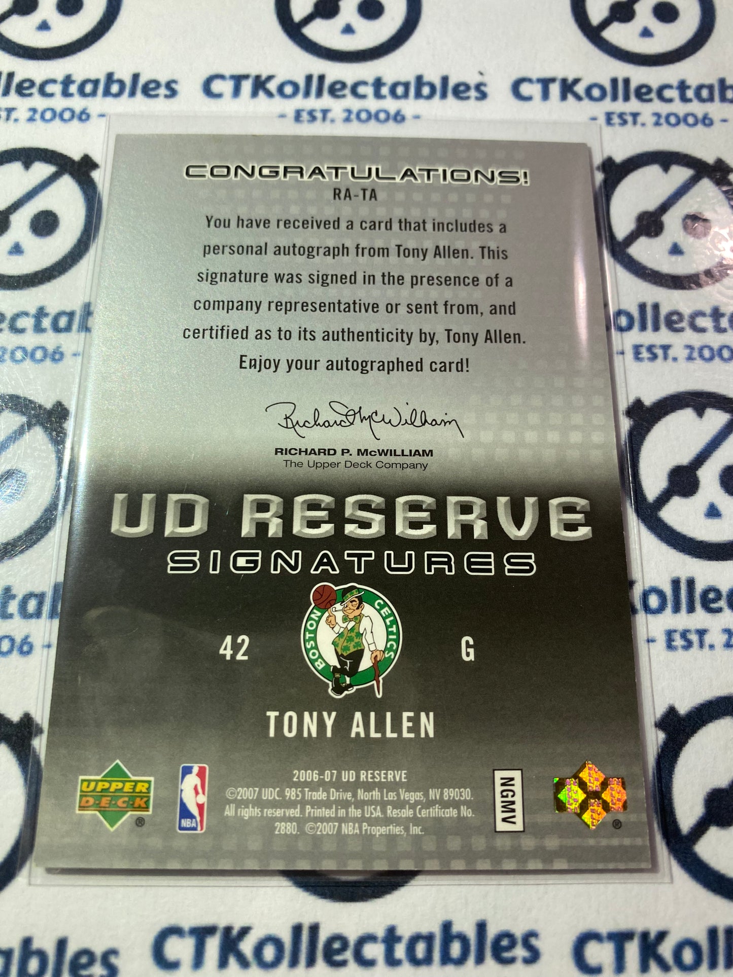2006-07 NBA Upper Deck Reserve Tony Allen UD Reserve Signatures Celtics