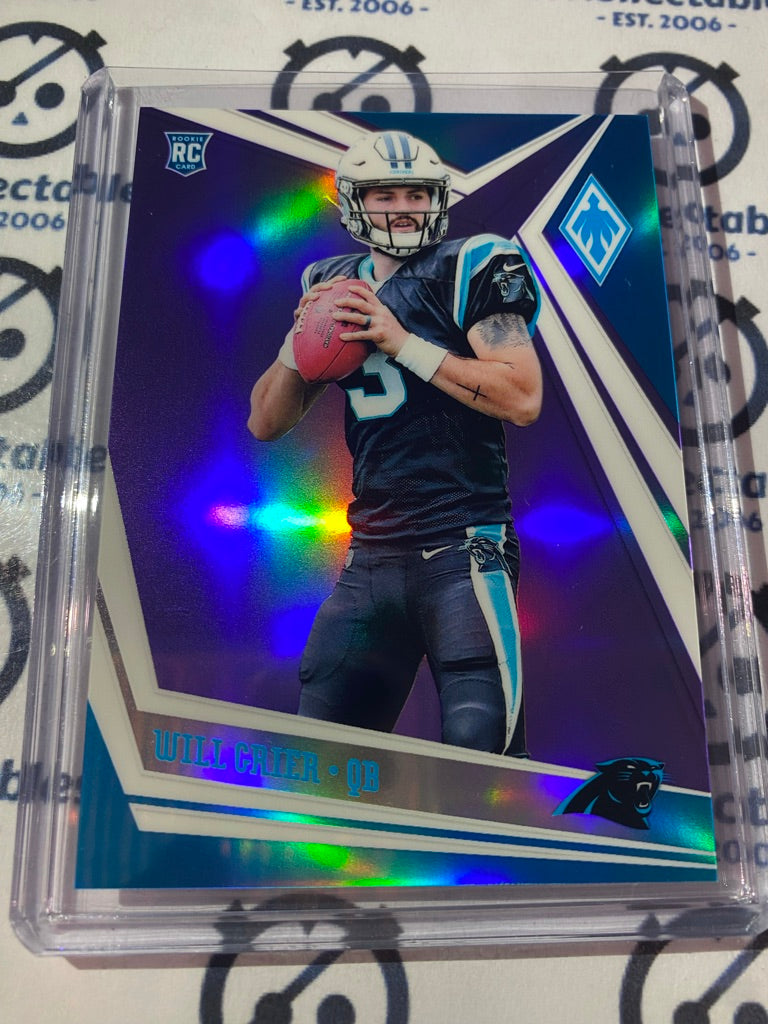 2019 NFL Panini Phoenix Will Grier Rookie Purple Parallel #101/149 Panthers