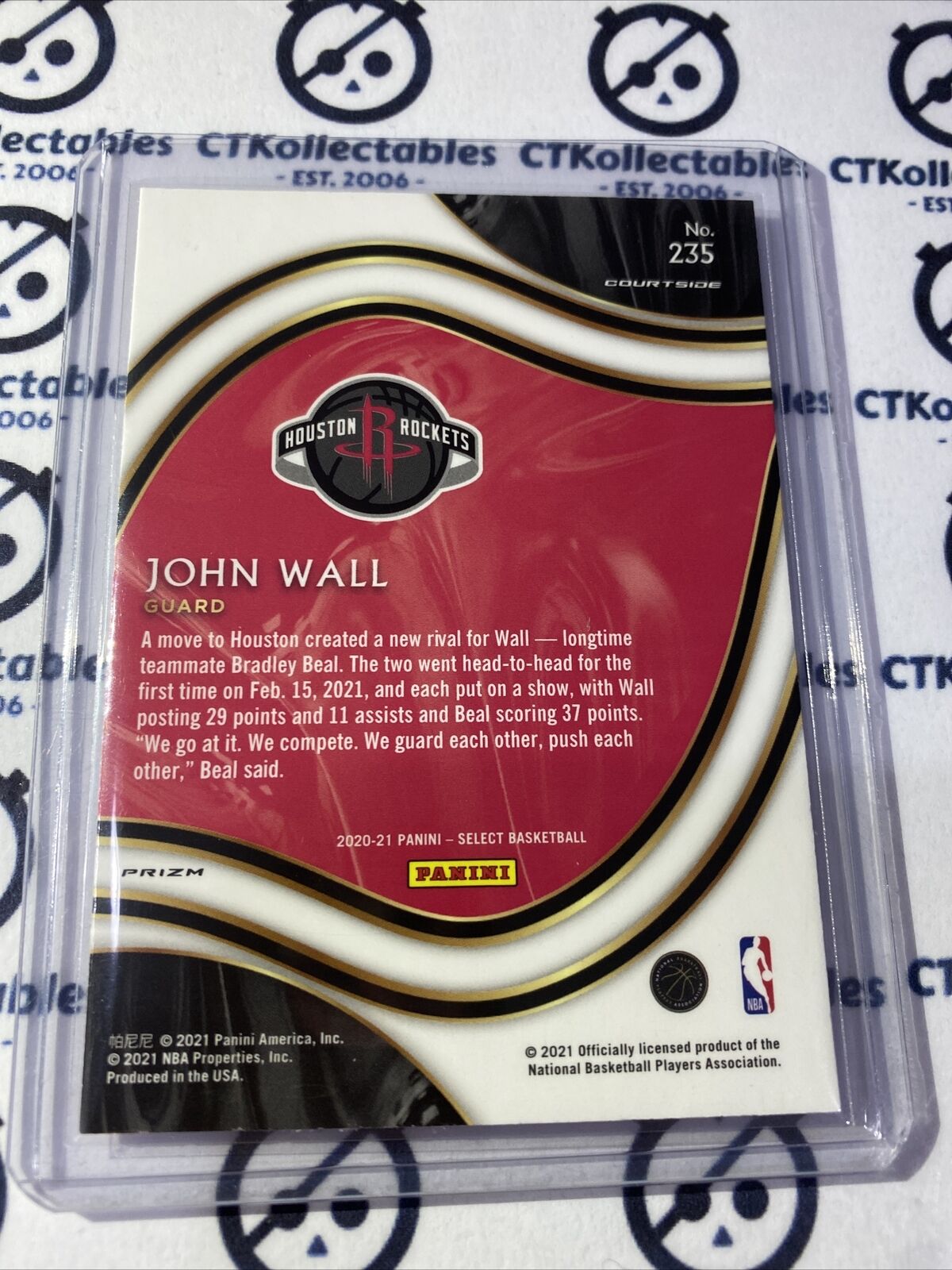 2020-21 Panini NBA Select John Wall Court side Red White Orange #235