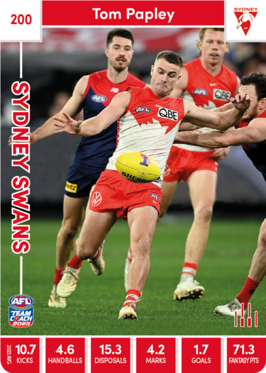 2023 AFL Teamcoach Base Card-#200 Tom Papley Swans