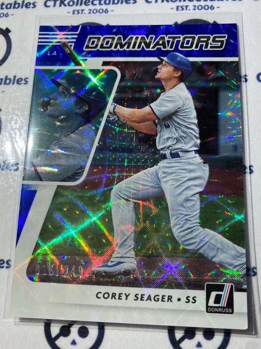 2021 Panini Donruss Baseball Corey Seager Dominators #016/249 Blue Foil #DOM12 Los Angeles