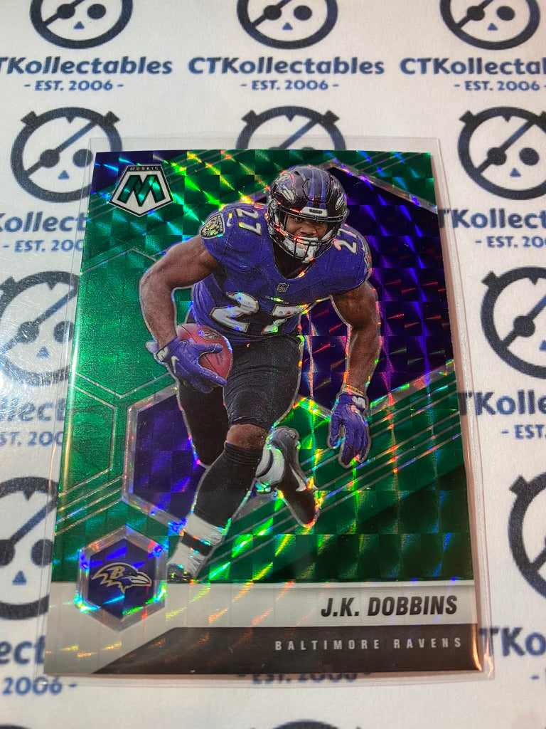 2021 Panini NFL Mosaic J.K Dobbins Green Mosaic Prizm #20 Ravens