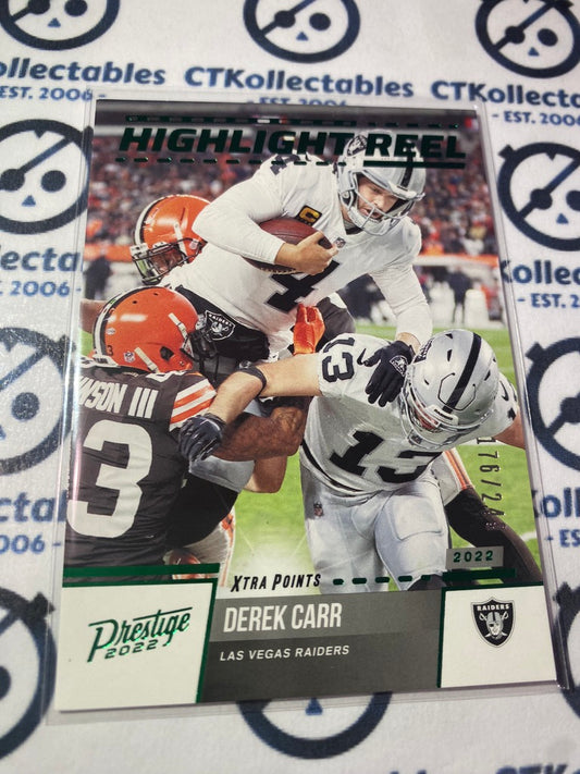 2022 NFL Panini Prestige Derekd Carr Highlight Reel#176/249 Green #HR-14 Raiders