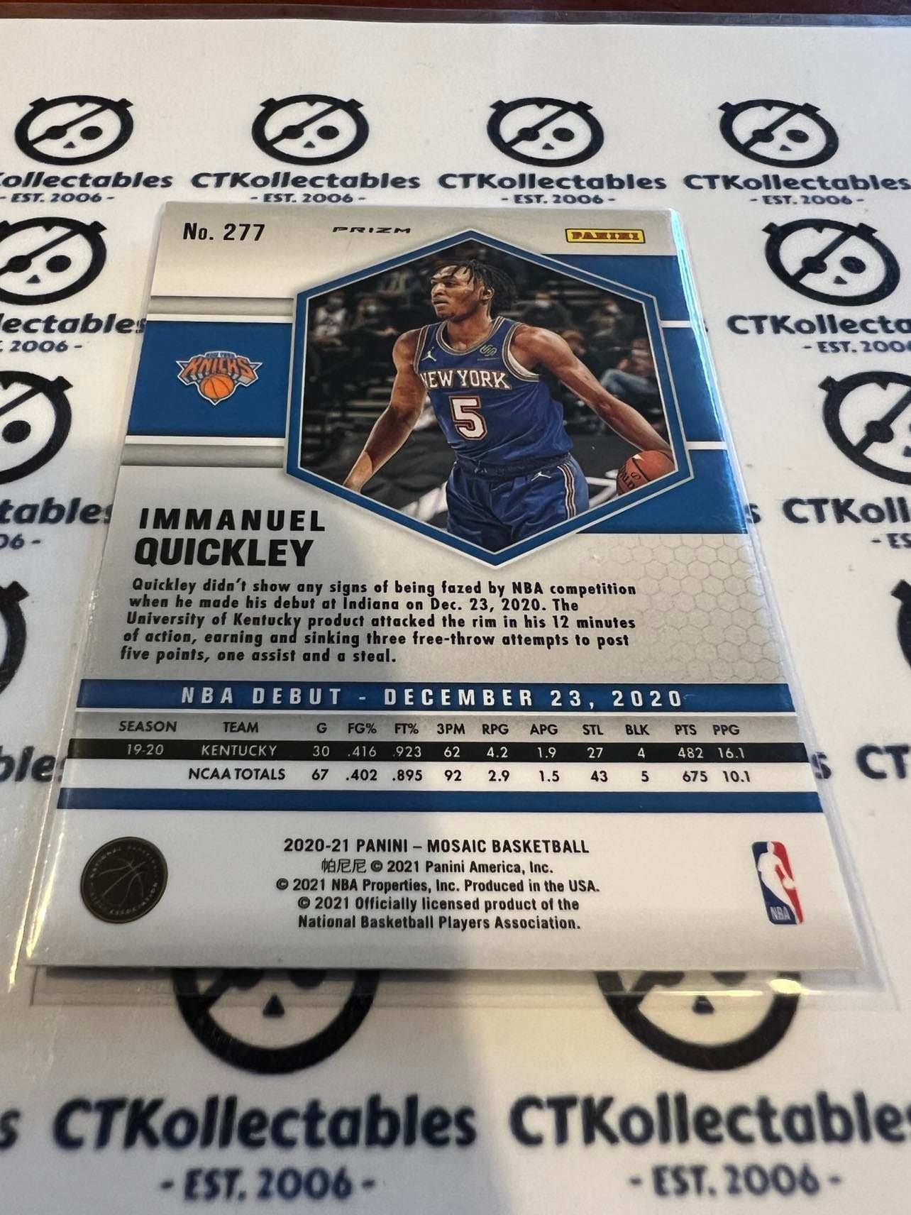 2020-21 NBA Mosaic Pink Prizm Immanuel Quickley NBA DEBUT Rc #277 Knicks