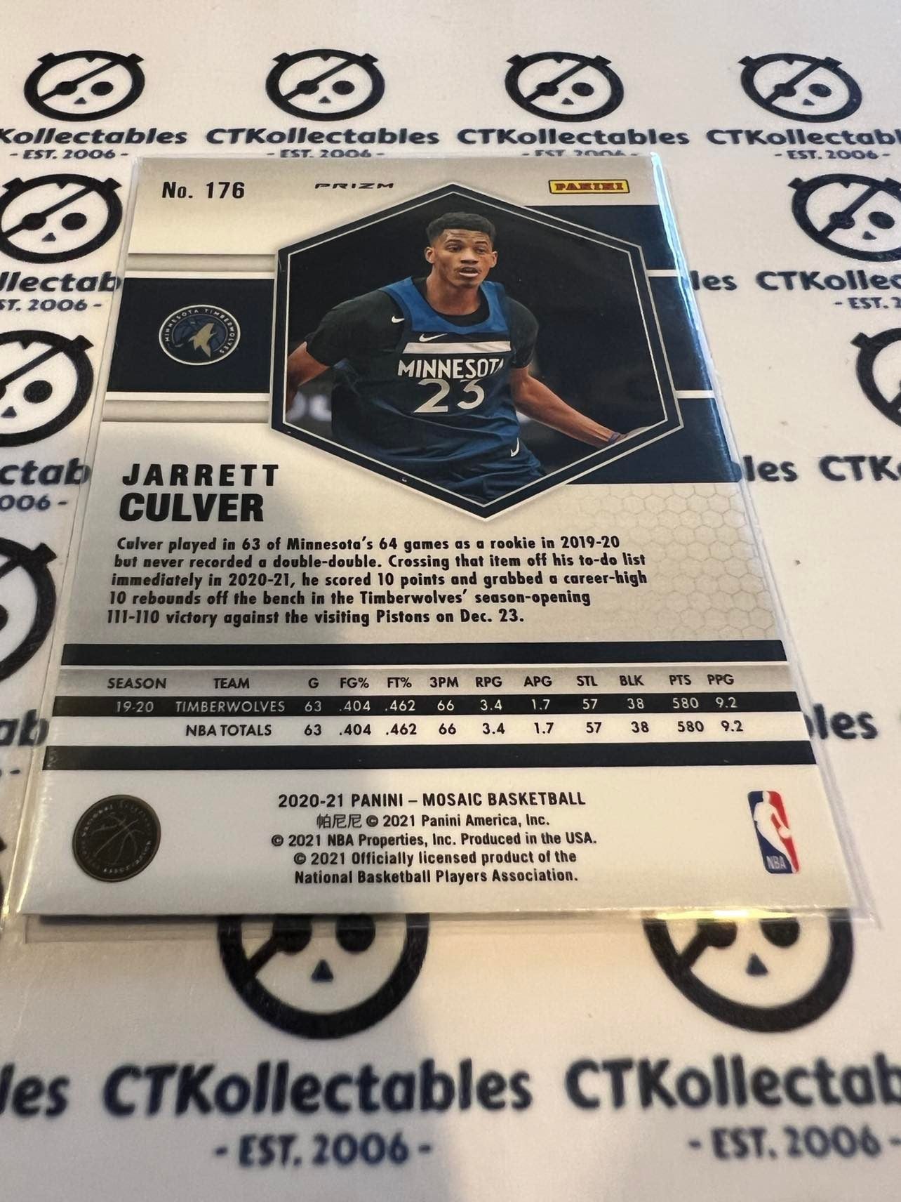 2020-21 NBA Mosaic Green Prizm Jarrett Culver #176 Timberwolves