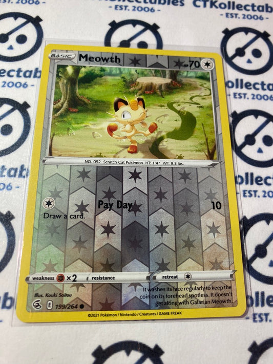 Meowth Reverse Holo #199/264 2021 Sword & Shield Fusion Strike Pokemon Card