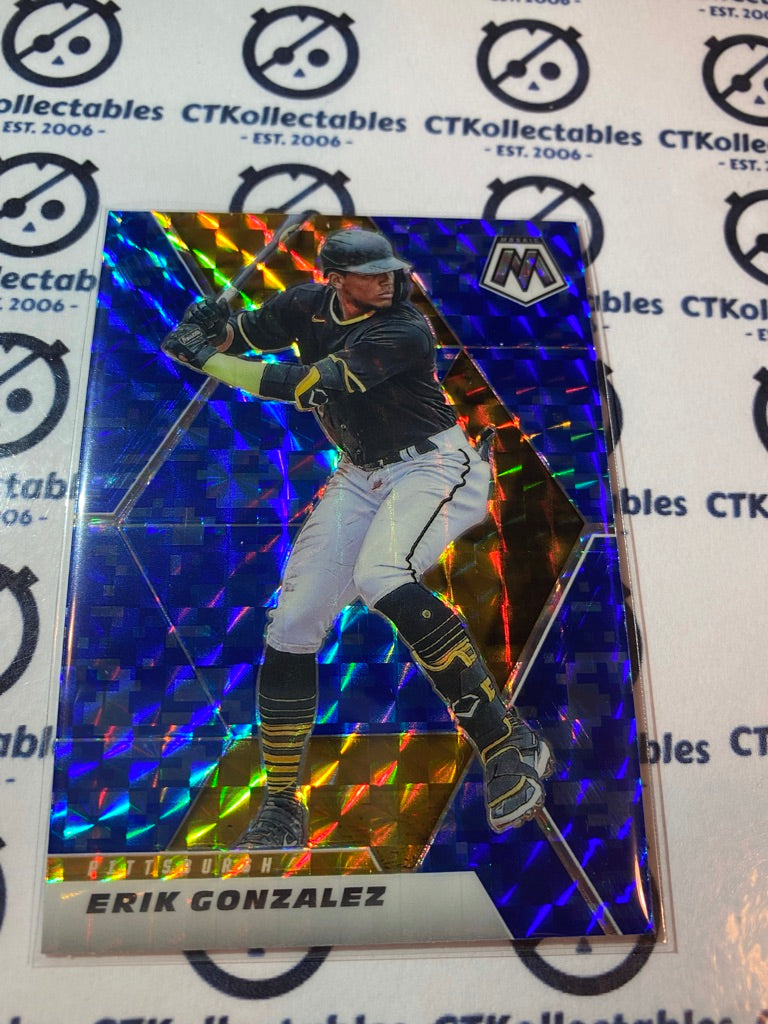 2021 Panini MLB Mosaic Blue Camo Prizm Erik Gonzalez #114 Pittsburgh